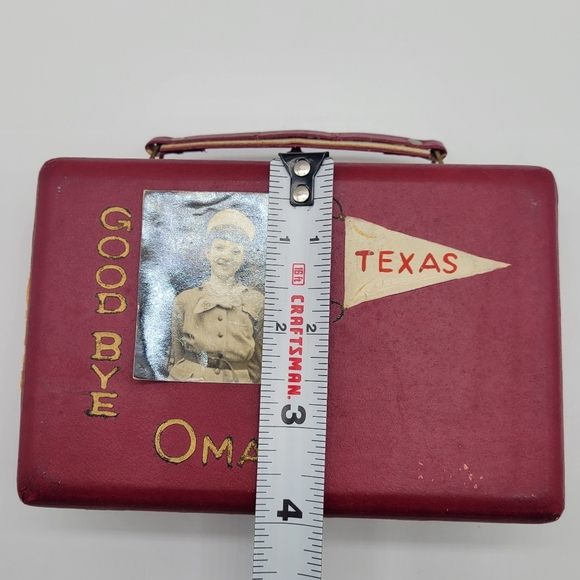 VTG RARE Small Wood DARK Red SuitcaseTexas JAPAN Letters Design Multipurpose Box - Picture 9 of 11